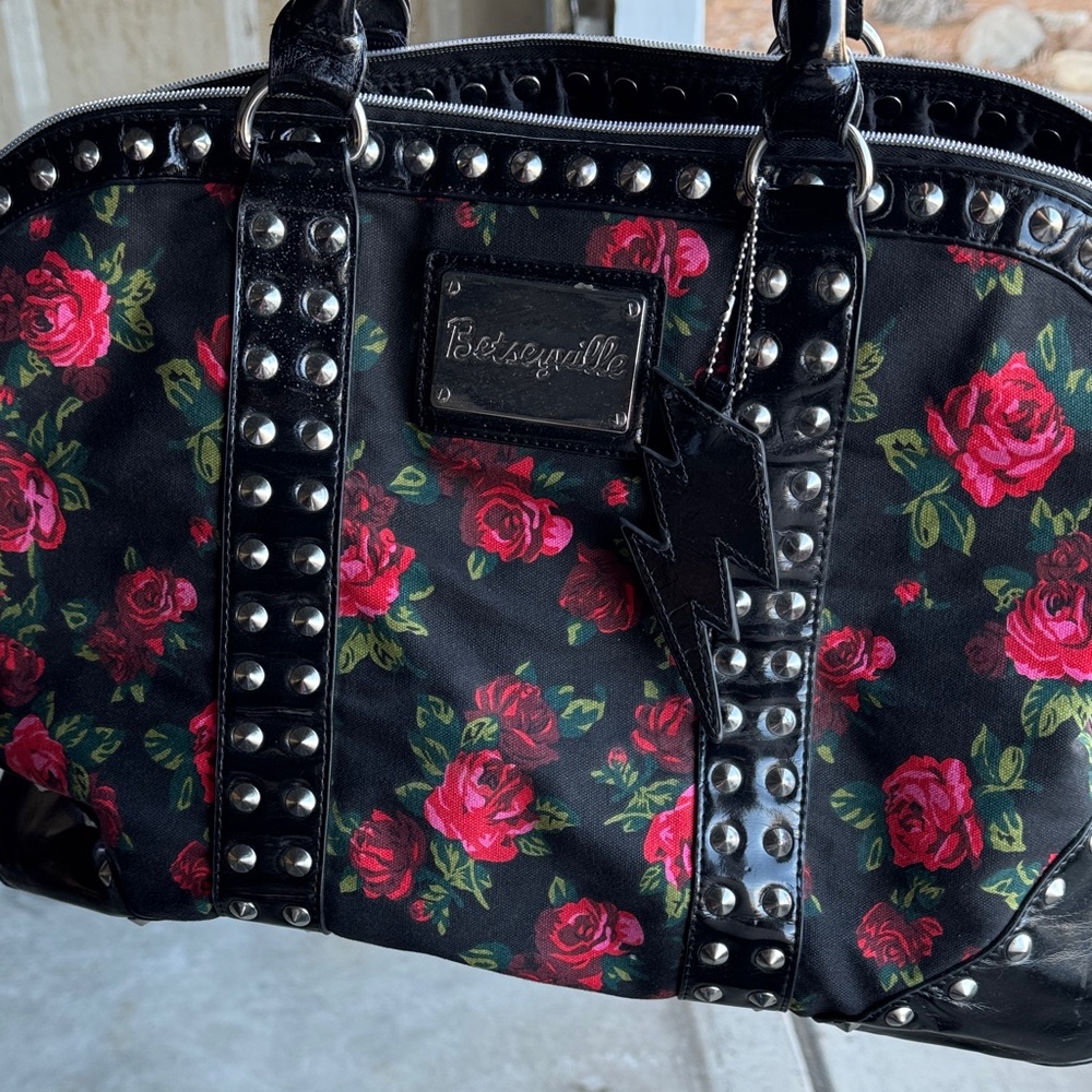 Betsey Johnson Floral and Studded Shoulder Bag